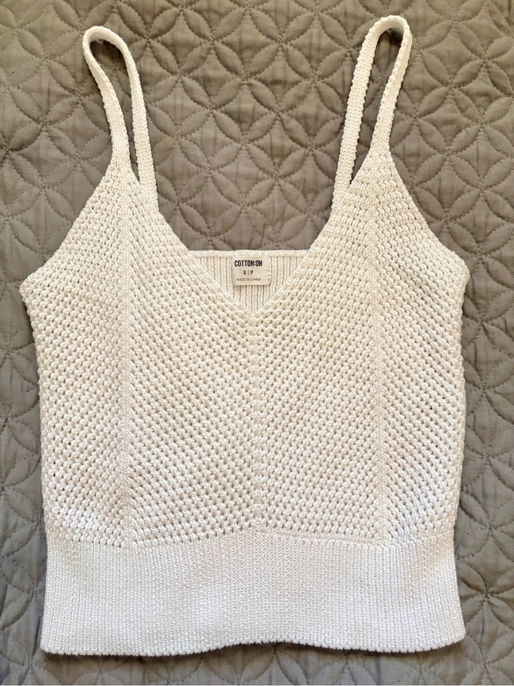 Cotton On Women's Cream Knit V-Neck Cropped Tank | Small
